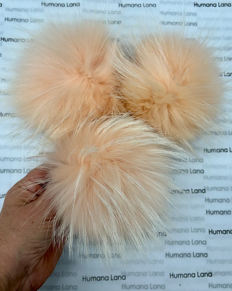 Peach pink fur pompom, 17-20cm