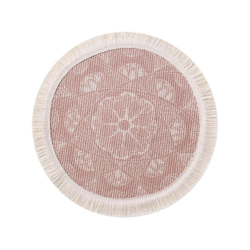 Rundes gewebtes Tisch-Platzset mit Fransenrand und Mandala-Jacquard