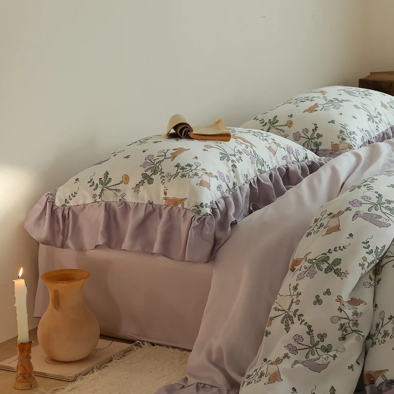 Bettwäsche-Garnitur aus Baumwollsatin mit strukturiertem Pinselprint und Wendefunktion