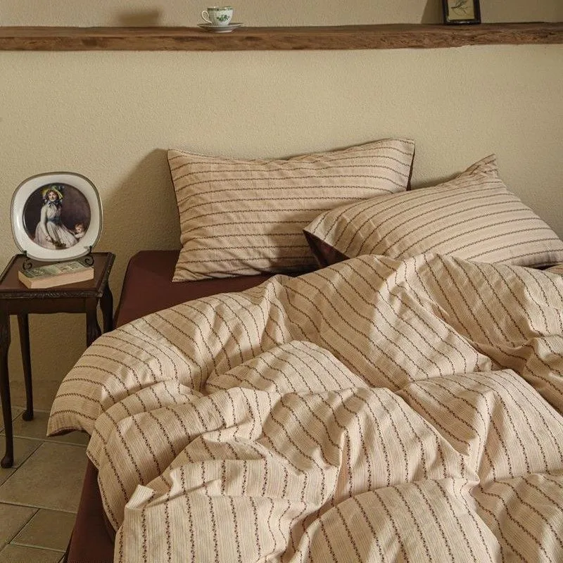 Bettbezug-Set aus gewebtem Baumwoll-Perkal mit feinem Streifenmuster und Leinenoptik