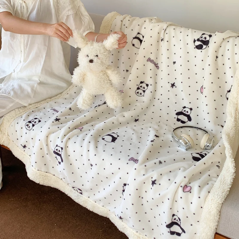 Wendbare Flauschdecke mit Cartoon-Katzenmotiv und Teddyfutter