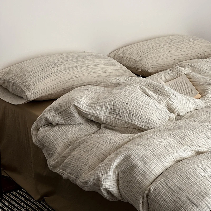Steppbett- und Kissen-Set aus atmungsaktivem Baumwoll-Leinen