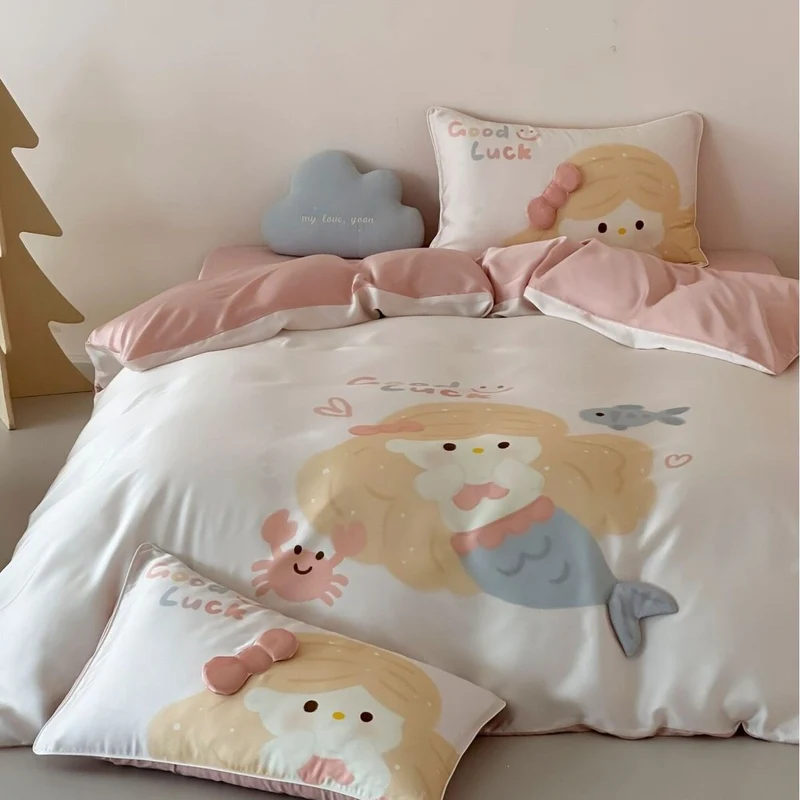 Kinder-Bettwäsche-Set mit niedlichem Pinguin-Motiv aus weichem Baumwollsatin und extraweichem Kopfkissen