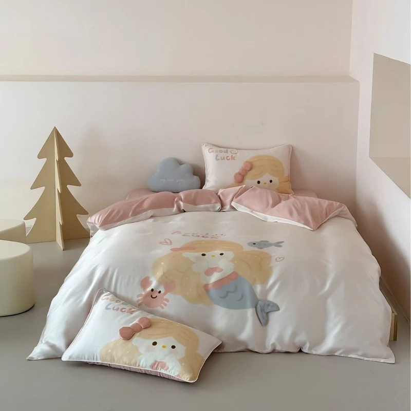 Kinder-Bettwäsche-Set mit niedlichem Pinguin-Motiv aus weichem Baumwollsatin und extraweichem Kopfkissen