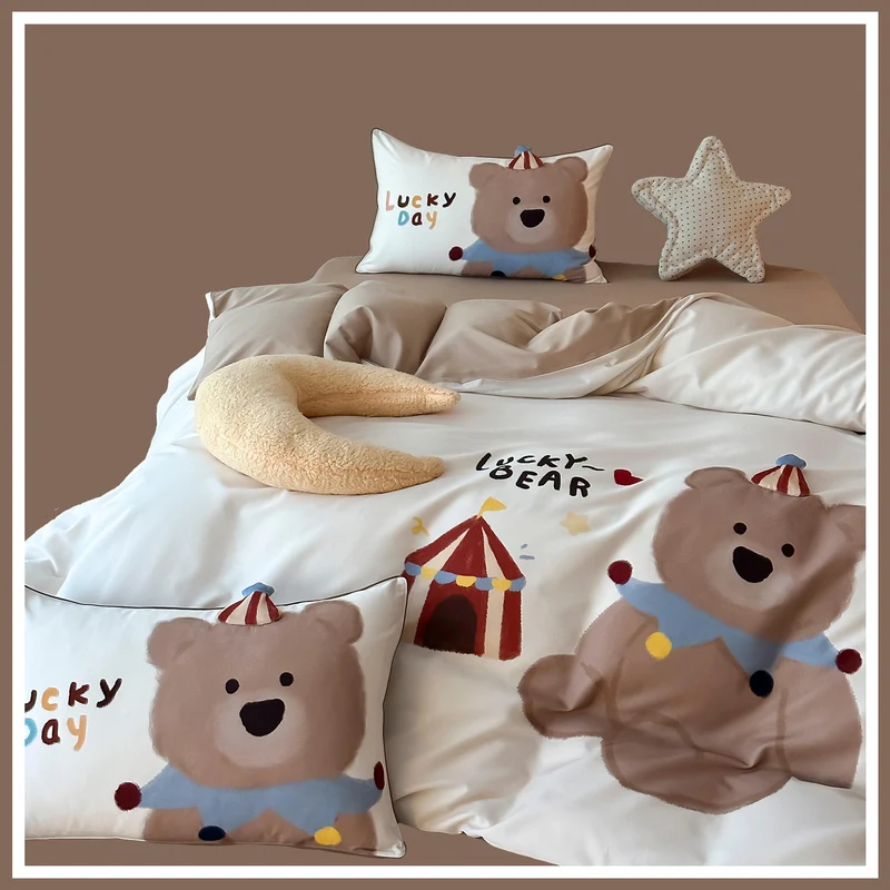 Kinder-Bettwäscheset mit niedlicher Hasen-Illustration und Wendefunktion