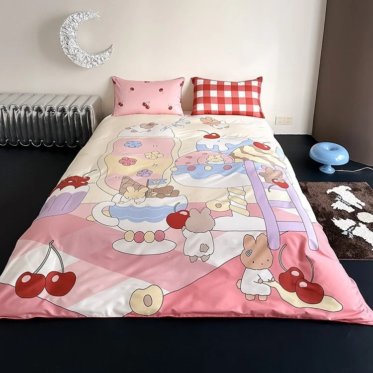 Verspielte Bettwäschegarnitur mit Dessert-Illustrationsdruck