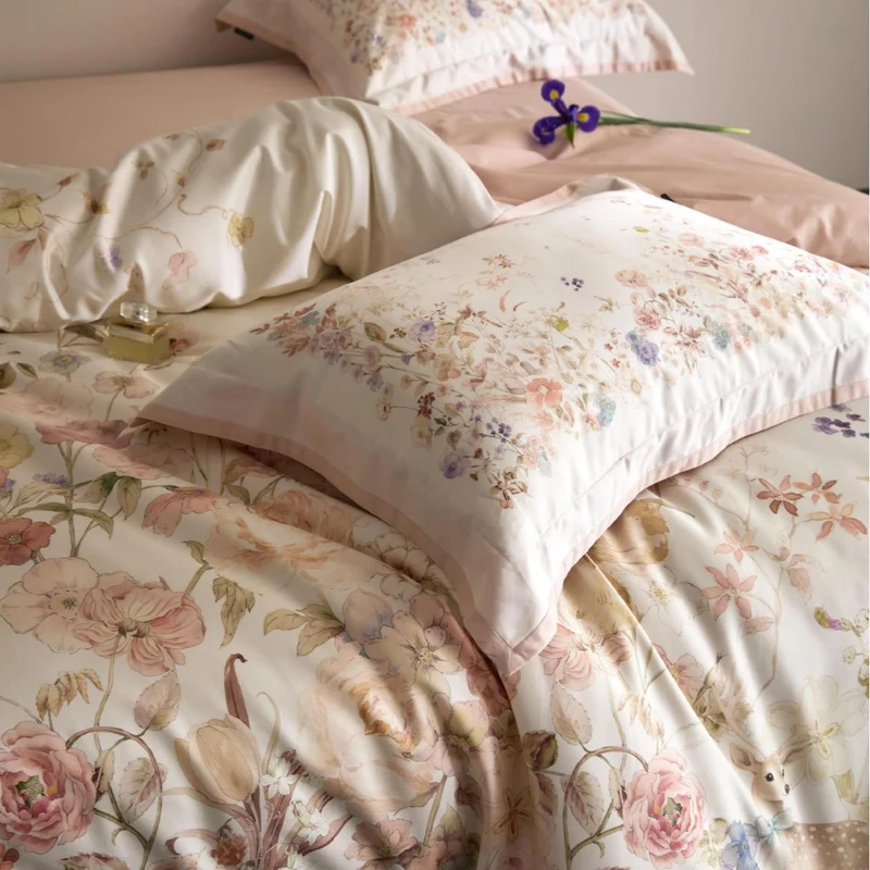 Luxuriöses Satin-Bettwäsche-Set mit floralem und Beerenmotiv