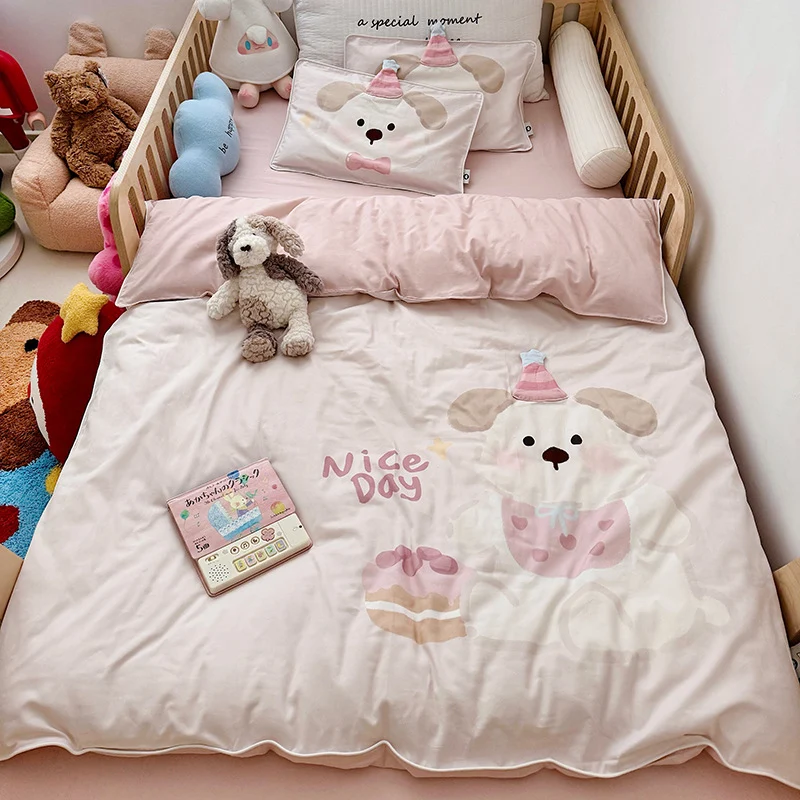 Kinder-Bettwäsche-Set mit Plüschapplikation und Bärchen-Motiv