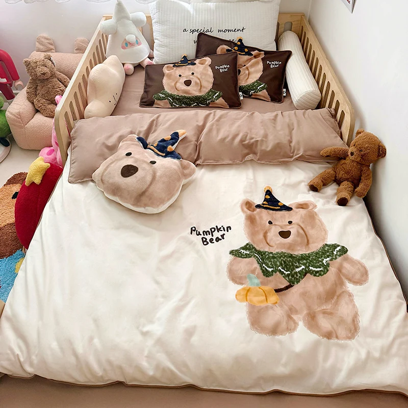 Kinder-Bettwäsche-Set mit Plüschapplikation und Bärchen-Motiv
