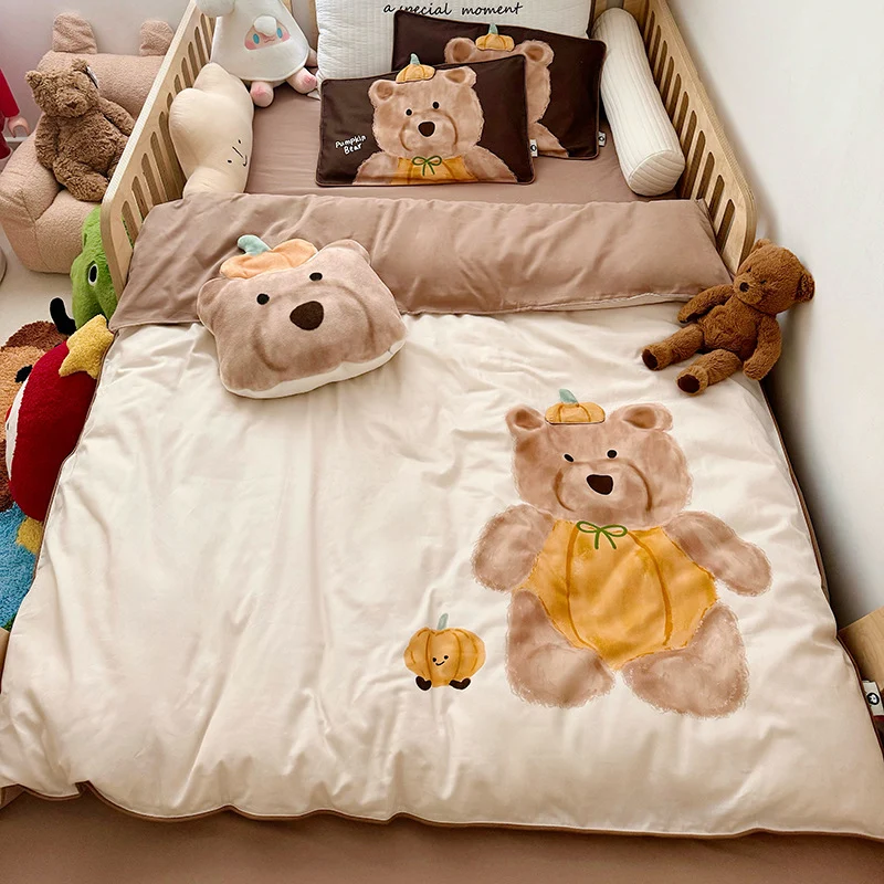 Kinder-Bettwäsche-Set mit Plüschapplikation und Bärchen-Motiv
