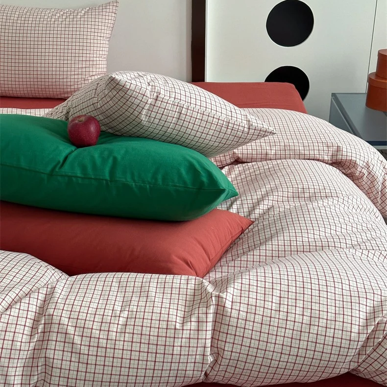 Gestreiftes Baumwoll-Leinen Bettwäsche-Set mit atmungsaktiver, weichgewaschener Oberfläche und Reißverschluss