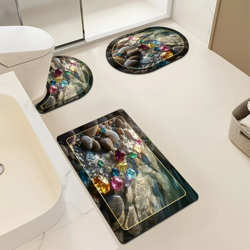 Künstlerisches Kieselstein-Themen Badezimmermatten-Set