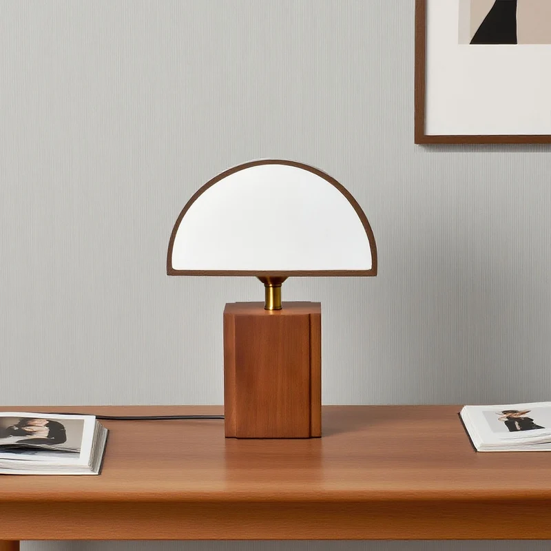 Moderne Tischlampe mit Holzfuß