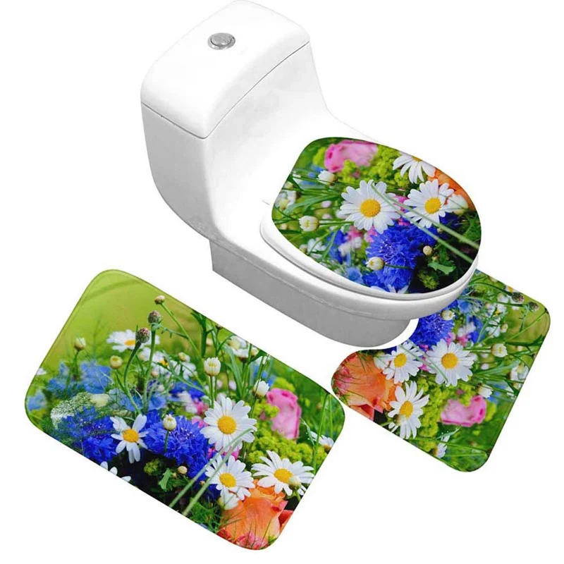 Blumenmuster Toilettenteppich Set