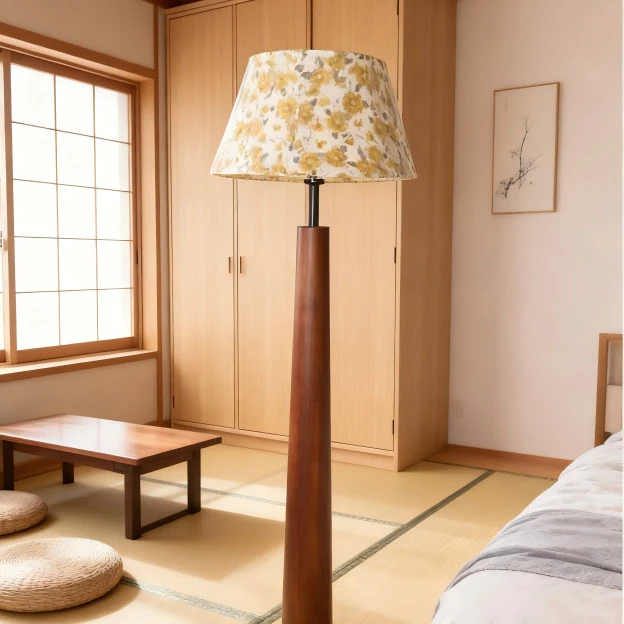 Stilvolle florale Schirm Holz Stehlampe