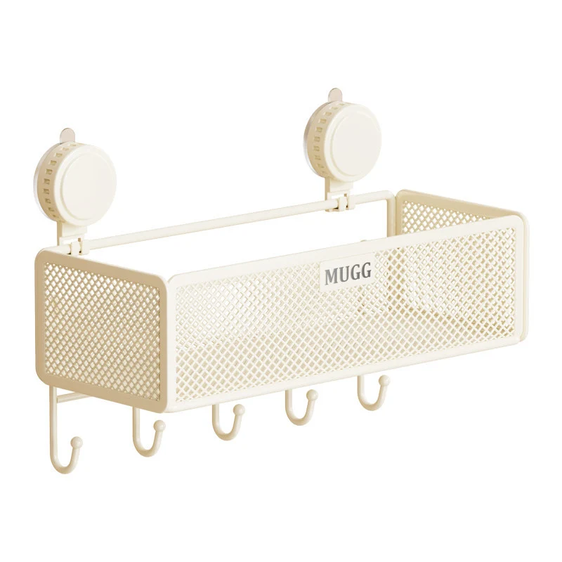 Wandmontierter Saugnetz-Badezimmer-Organizer-Regal mit Multi-Haken-Regal