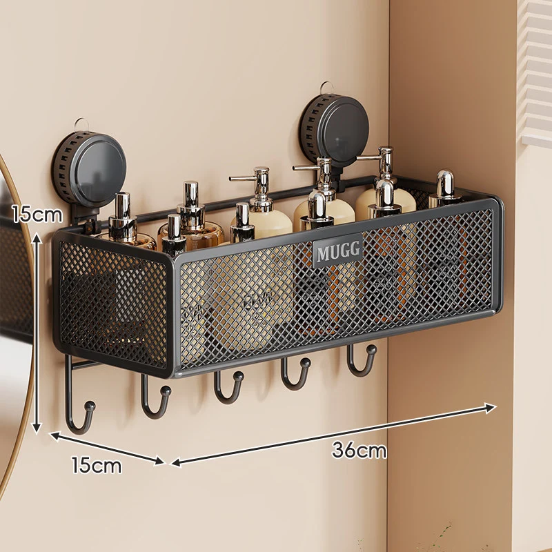 Wandmontierter Saugnetz-Badezimmer-Organizer-Regal mit Multi-Haken-Regal