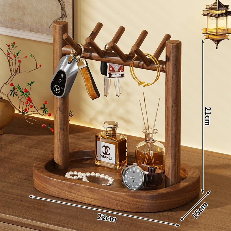 Holz-Entrée-Valet-Schale mit Multi-Arm-Schlüsselständer