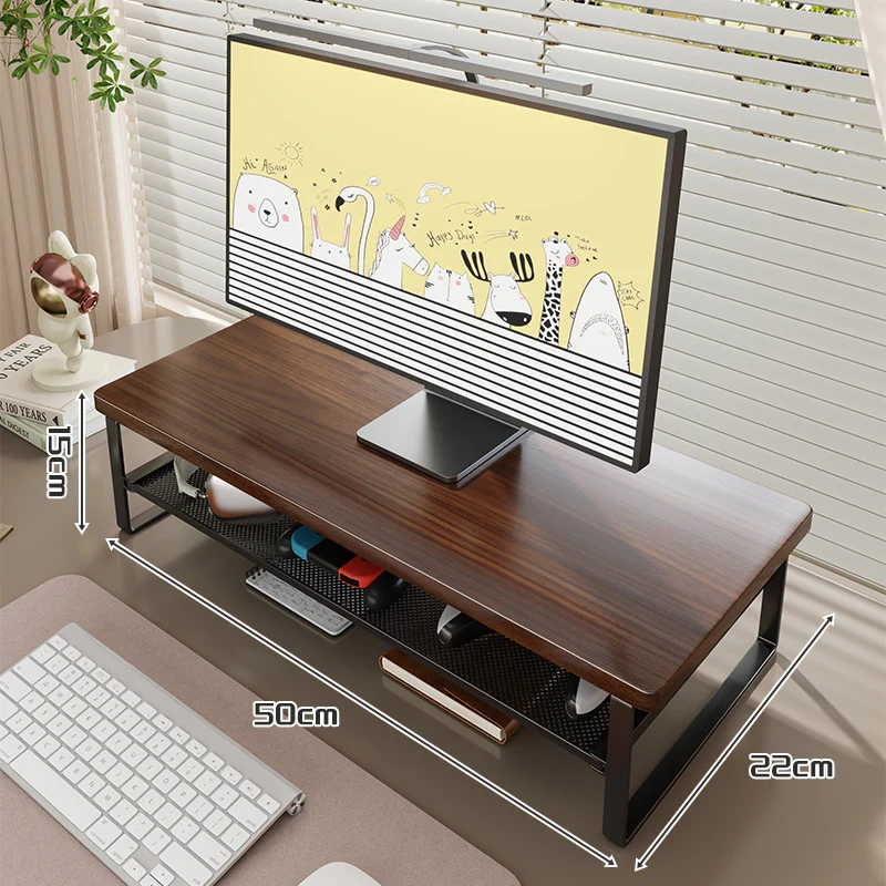 Holz-Top Monitorständer mit Metalrahmen und Mesh-Unterregal