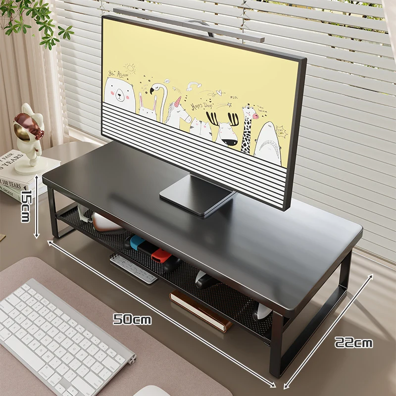 Holz-Top Monitorständer mit Metalrahmen und Mesh-Unterregal