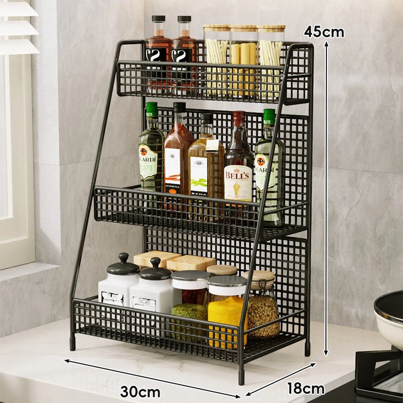 Drei-Tier-Mesh-Arbeitsplatten-Küchenorganisator-Regal für Flaschen und Gewürze