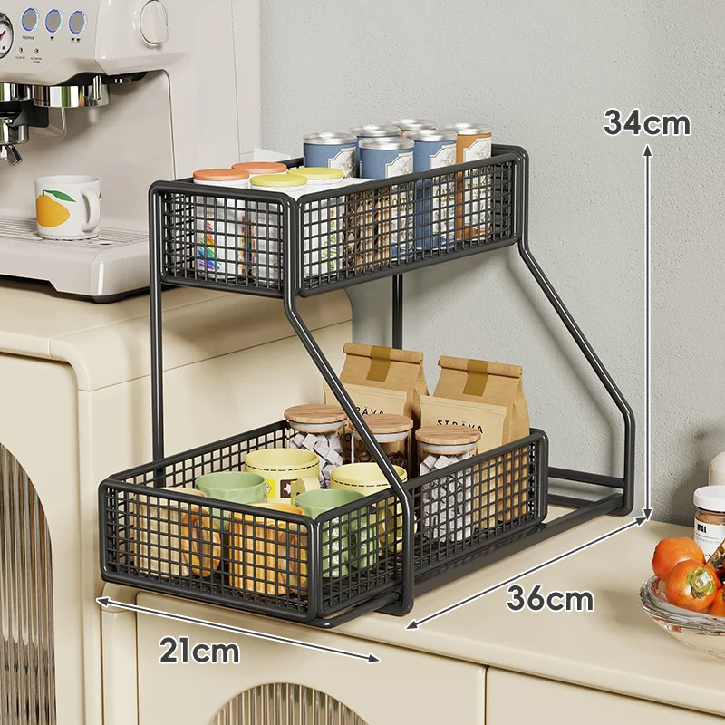 Dreiböckiger, schräger Metall-Mesh-Thekenregal-Organizer mit stapelbaren Drahtkörben