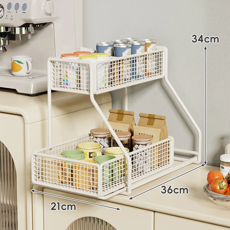 Dreiböckiger, schräger Metall-Mesh-Thekenregal-Organizer mit stapelbaren Drahtkörben