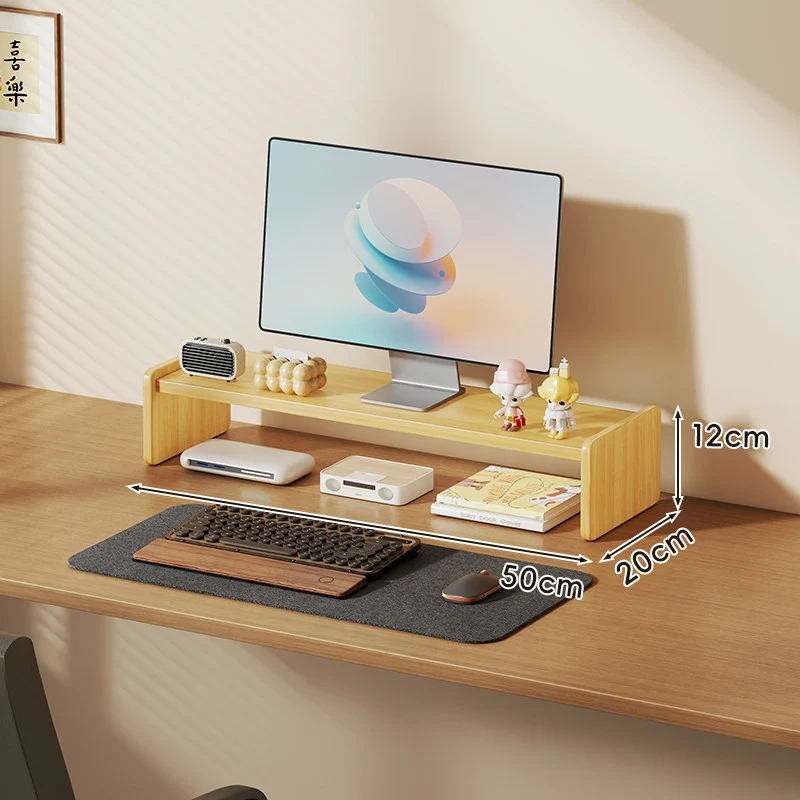 Massivholz-Monitorständer und Schreibtischorganizer mit zweistufigem Regal und Kabelmanagement