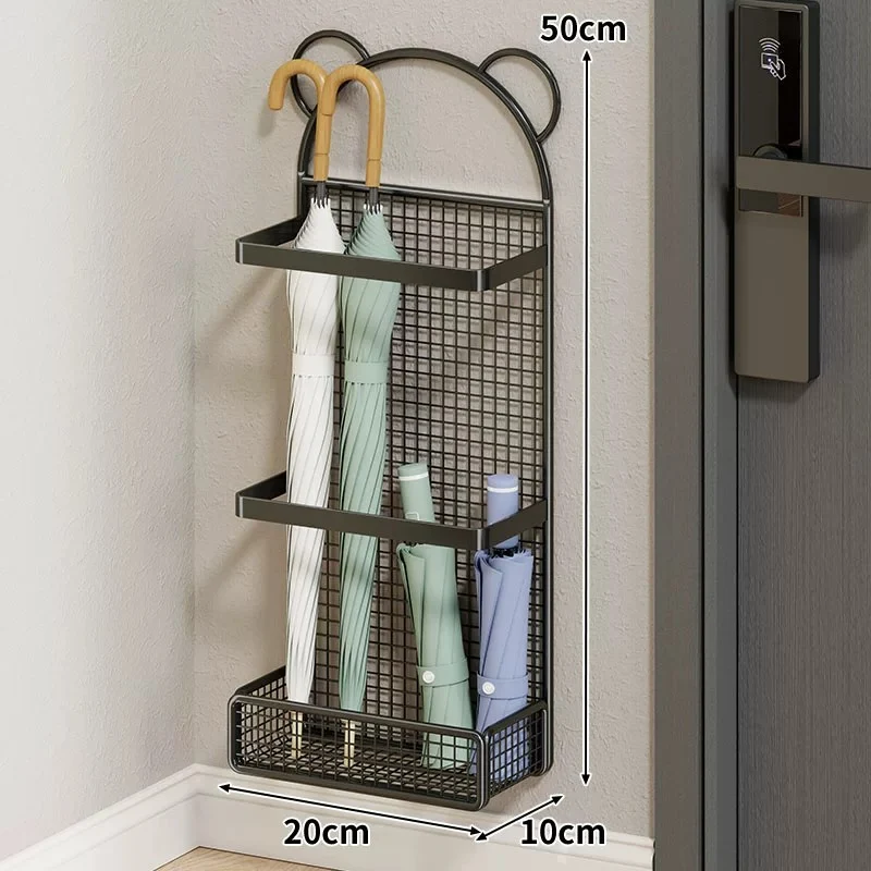 Wandmontierter schlanker vertikaler Regenschirm- & Klappschirmhalter mit Tropfschale