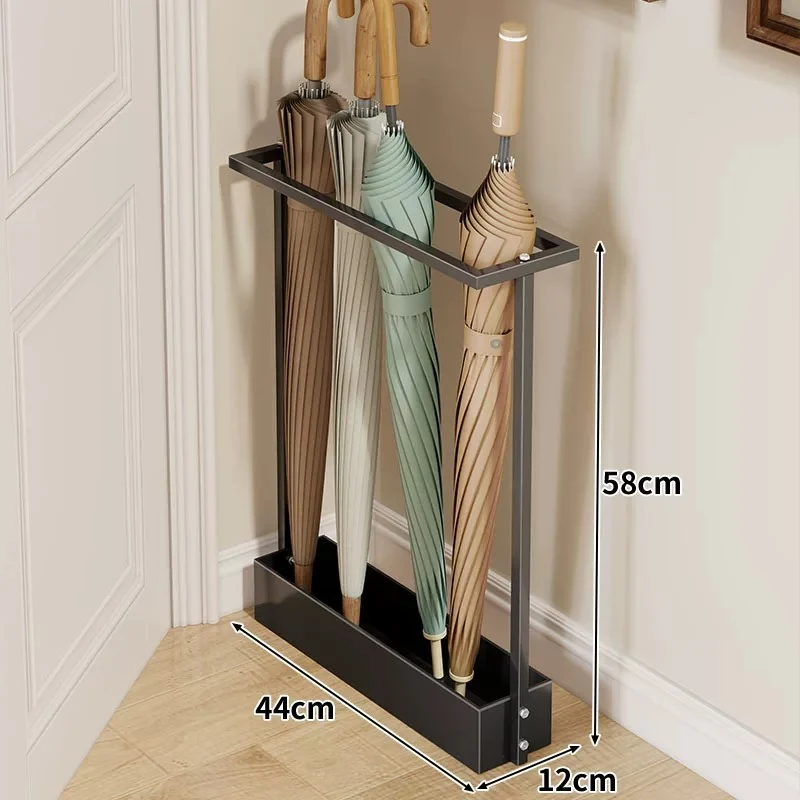 Wandmontierter schlanker vertikaler Regenschirm- & Klappschirmhalter mit Tropfschale