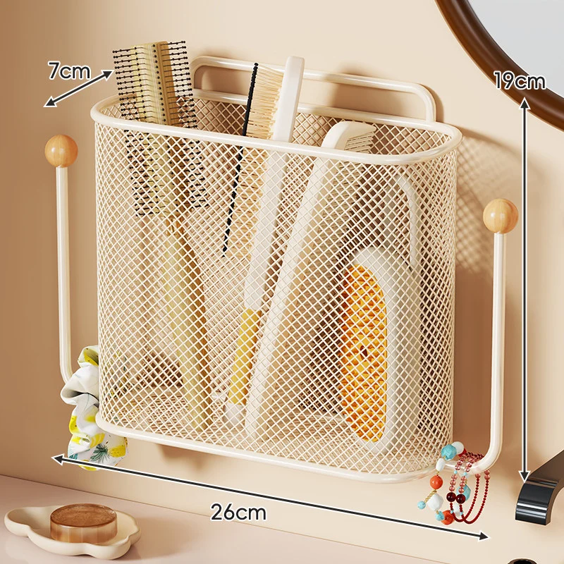Wandmontierter Mesh-Badezimmer-Aufbewahrungskorb mit Doppelhaken und integriertem Griff