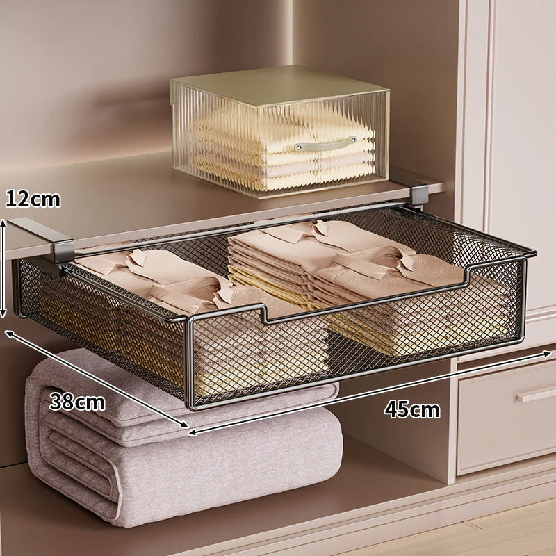 Herausziehbare untere Regalbelüftete Metallgitteraufbewahrungsbox für die Organisation von Kleiderschrank und Schrank