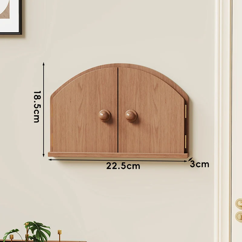 Wandmontierter gewölbter Mini-Aufbewahrungsschrank mit zwei Türen und schmalem Regal