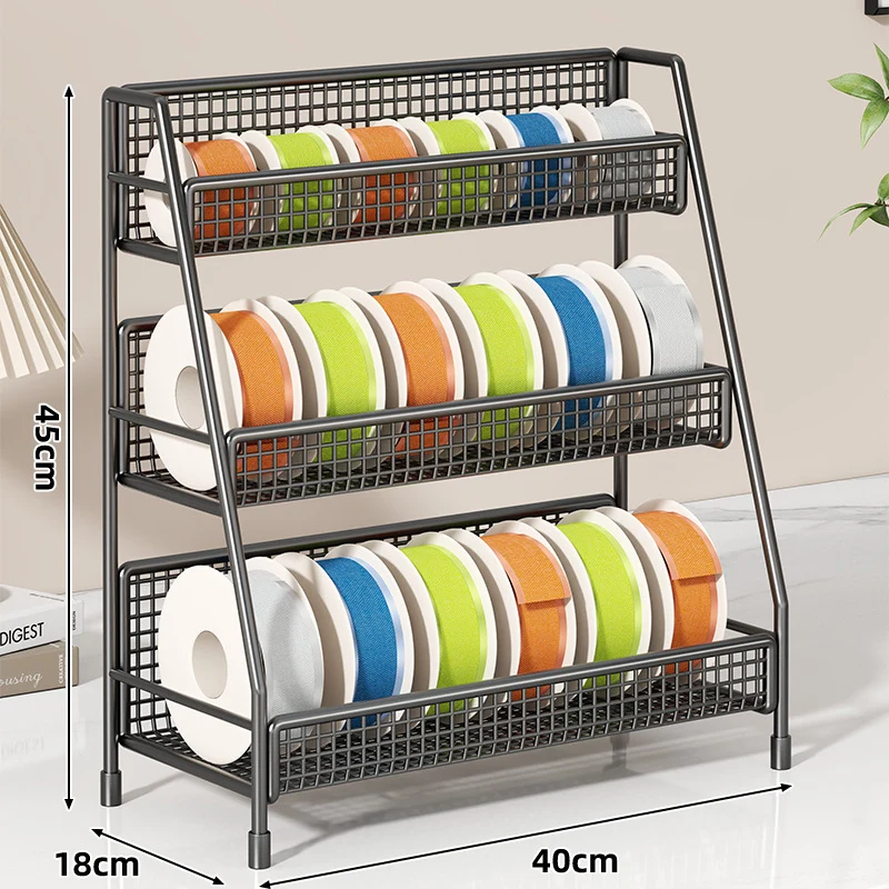 Vierstufiger geneigter Drahtgitter-Roll-Organizer-Ständer für Klebeband, Bänder und Bastelspulen