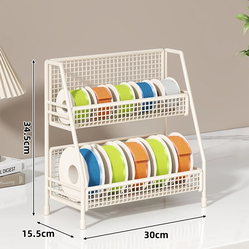 Vierstufiger geneigter Drahtgitter-Roll-Organizer-Ständer für Klebeband, Bänder und Bastelspulen