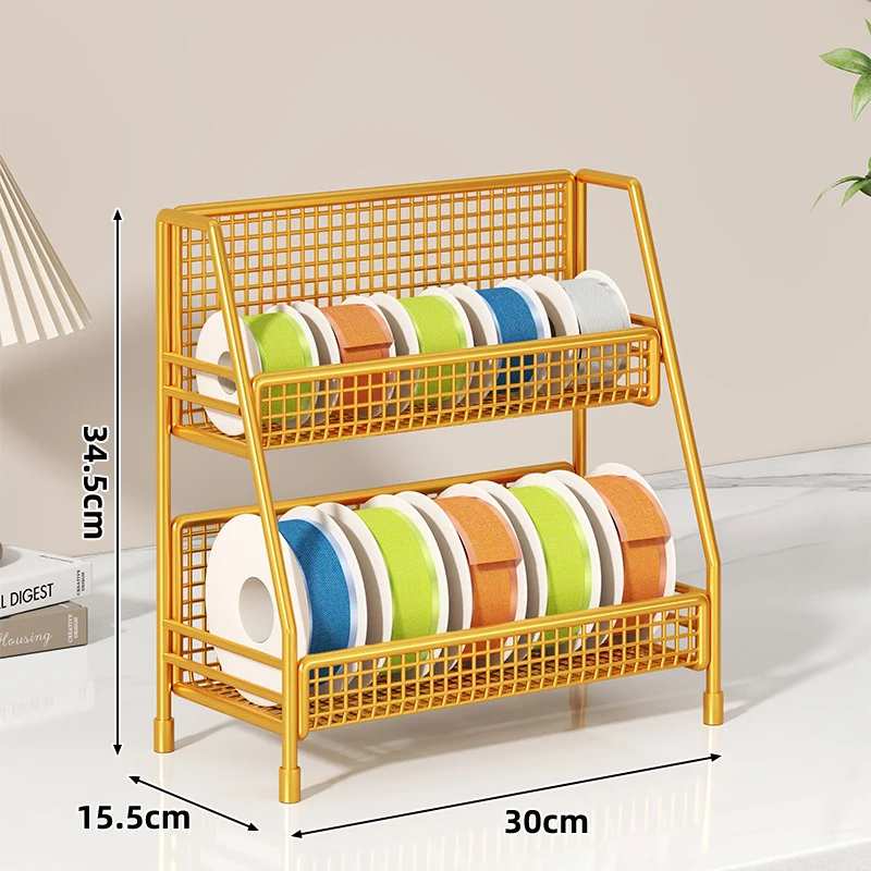 Vierstufiger geneigter Drahtgitter-Roll-Organizer-Ständer für Klebeband, Bänder und Bastelspulen