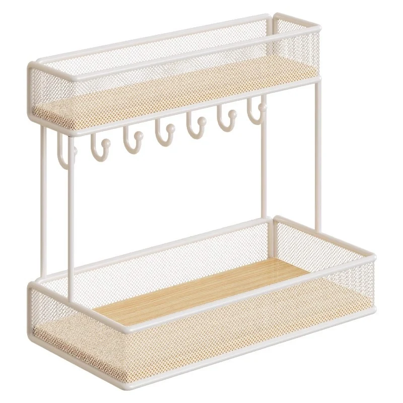 Doppelschicht Metallgitter Eingangsorganizer Regal mit Schlüsselhaken und abnehmbaren Körben
