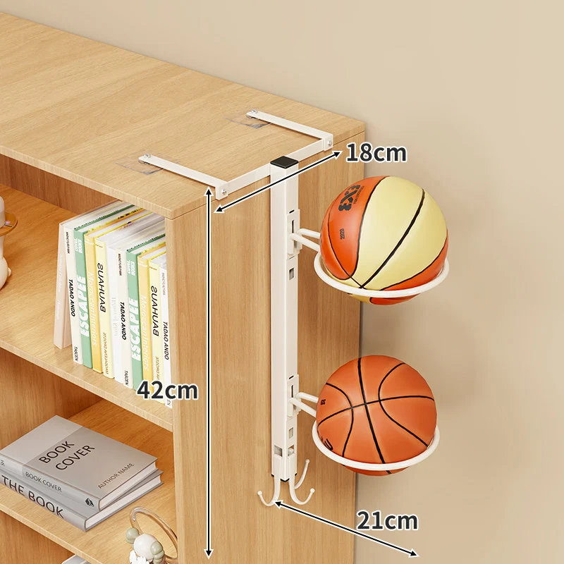 Multi-Ball Vertikaler Über-Regal Sportball Organizer mit kreisförmigen Halterungen und Hakenaufbewahrung