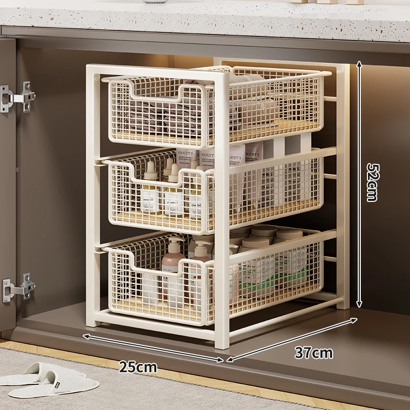 Unter-Schrank Gleitender Drei-Ebenen Mesh Korb Organizer mit Abnehmbaren Behältern