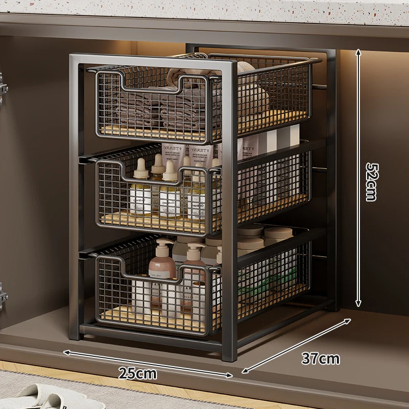 Unter-Schrank Gleitender Drei-Ebenen Mesh Korb Organizer mit Abnehmbaren Behältern