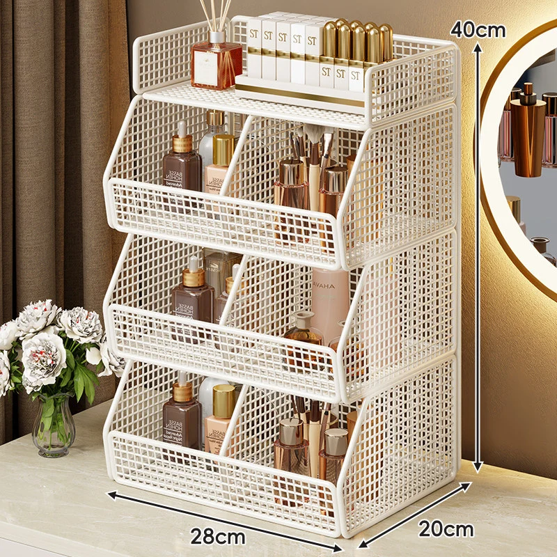 Zweischichtiger Metallgitter-Countertop-Vanity-Organizer-Regal mit erhöhtem Frontlippe