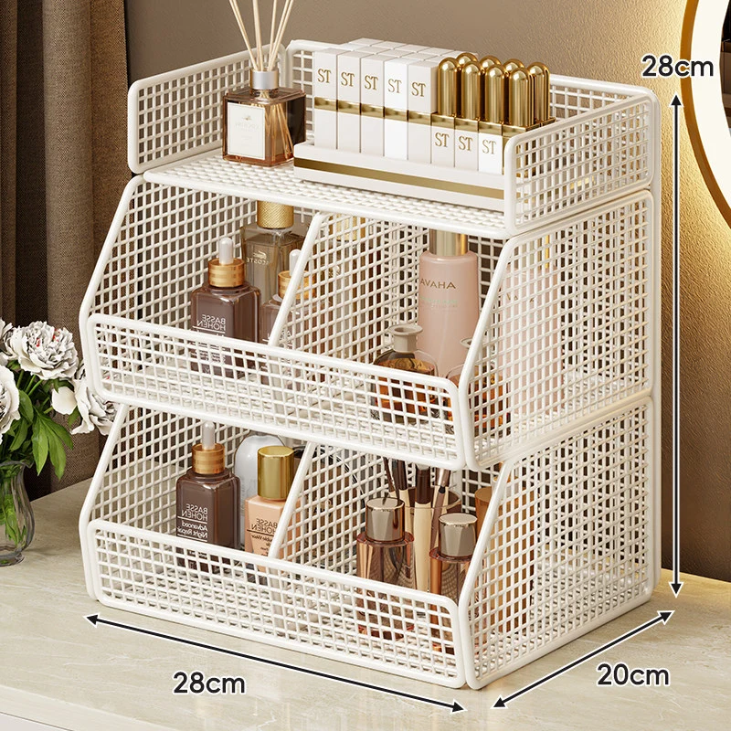 Zweischichtiger Metallgitter-Countertop-Vanity-Organizer-Regal mit erhöhtem Frontlippe