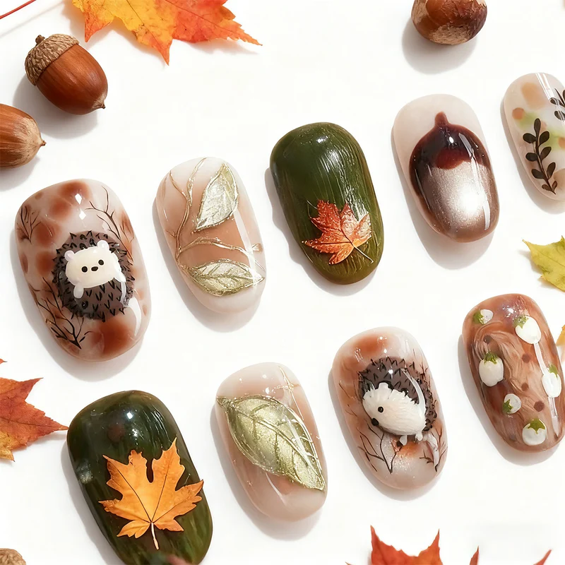 Saisonale Igel-inspirierte Press-On Nagelkunst Set