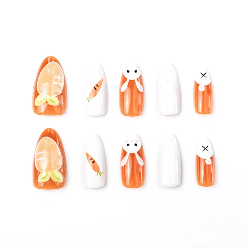 Saisonale Bunny- und Karotten-Themen Press-On Nagelkunst-Set