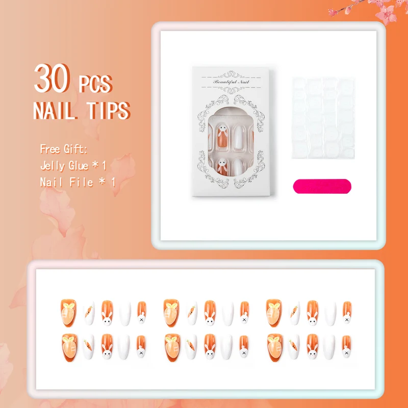Saisonale Bunny- und Karotten-Themen Press-On Nagelkunst-Set