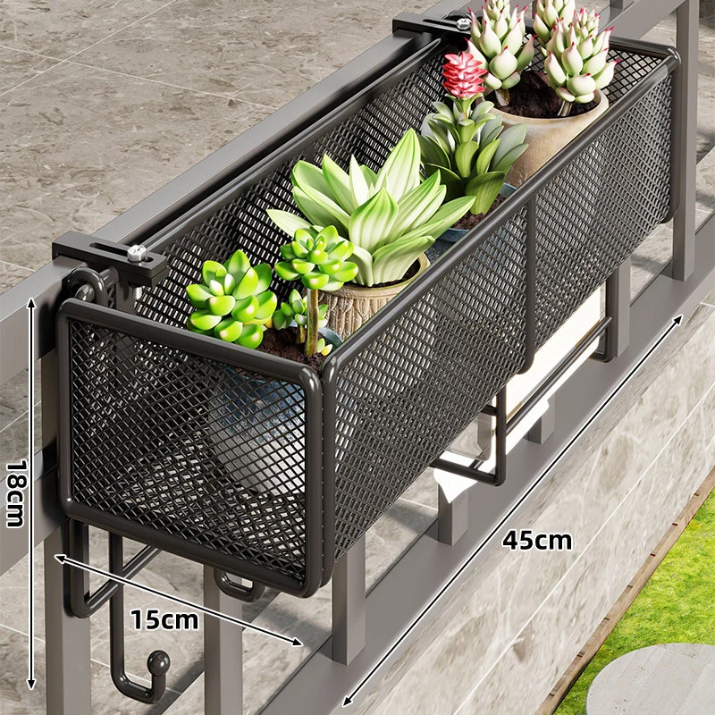 Mesh-Balkon-Hängepflanzenkasten mit Klemmhalterung und Entwässerung