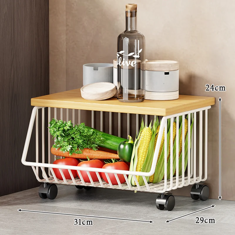 Slim Vertikale Rollende Draht Obst- und Vorratsorganisierer Wagen mit Holzplatte
