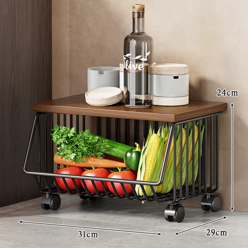 Slim Vertikale Rollende Draht Obst- und Vorratsorganisierer Wagen mit Holzplatte
