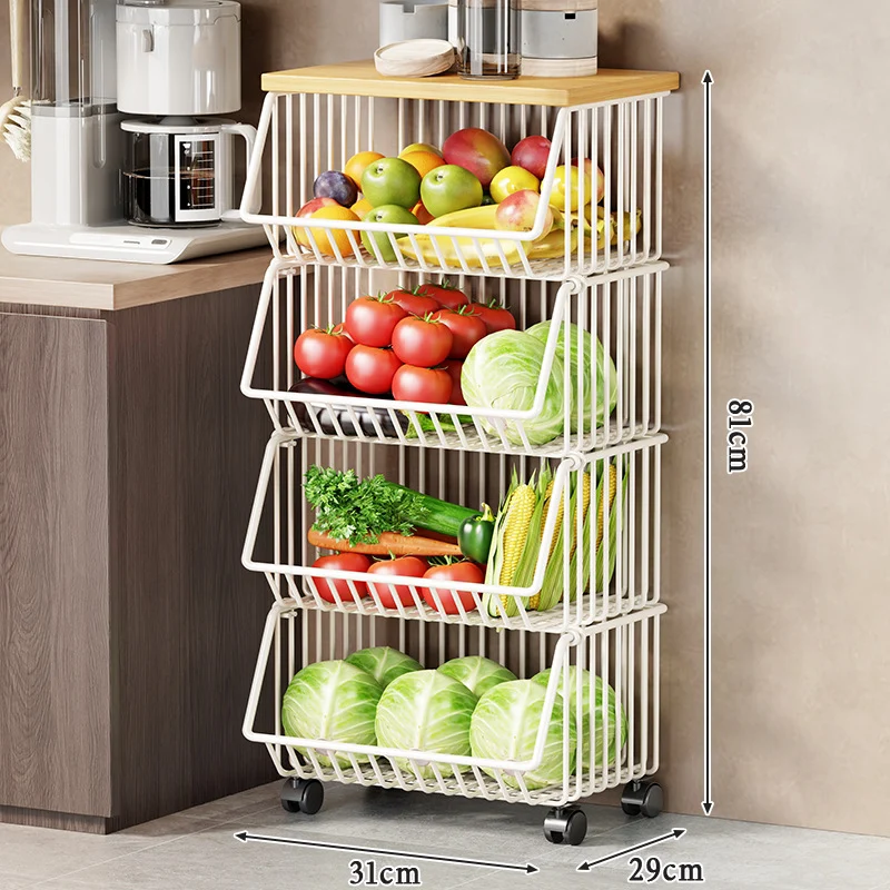 Slim Vertikale Rollende Draht Obst- und Vorratsorganisierer Wagen mit Holzplatte