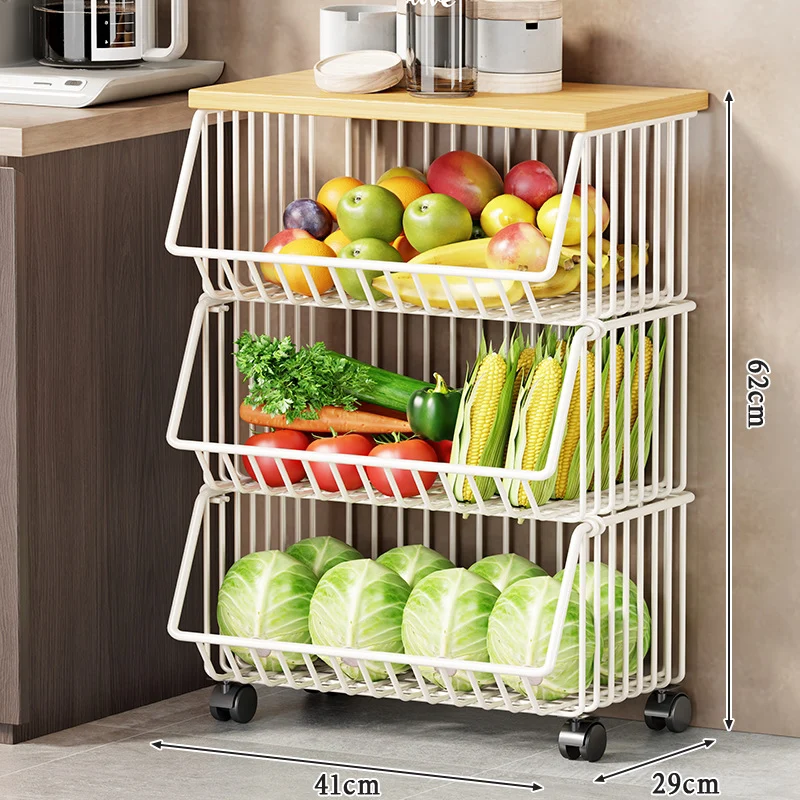 Slim Vertikale Rollende Draht Obst- und Vorratsorganisierer Wagen mit Holzplatte